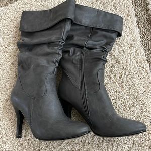 Gray heeled boots
